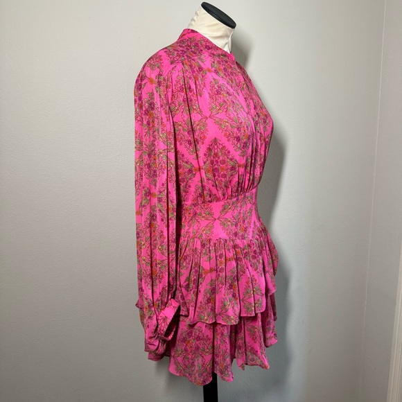 NWT OLIVACEOUS Pink Green Floral Mini Dress Women’s Size Medium - Picture 3 of 6